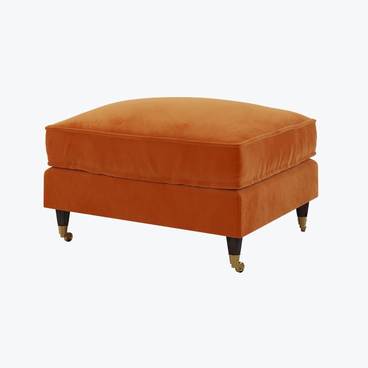 Large Orange Velvet Footstool - Payton