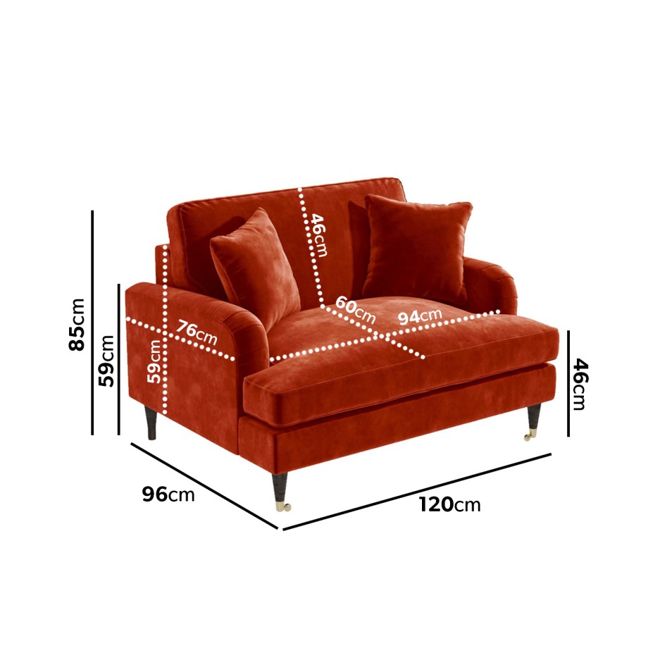 Burnt Orange Velvet Loveseat - Payton - BuyItDirect.ie