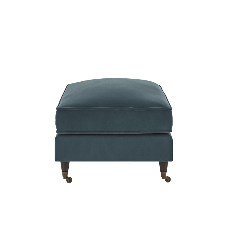 Large Blue Velvet Footstool - Payton