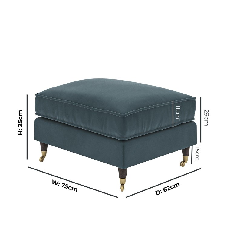 Large Blue Velvet Footstool - Payton