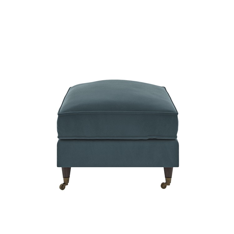 Large Blue Velvet Footstool - Payton