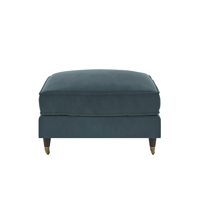 Large Blue Velvet Footstool - Payton
