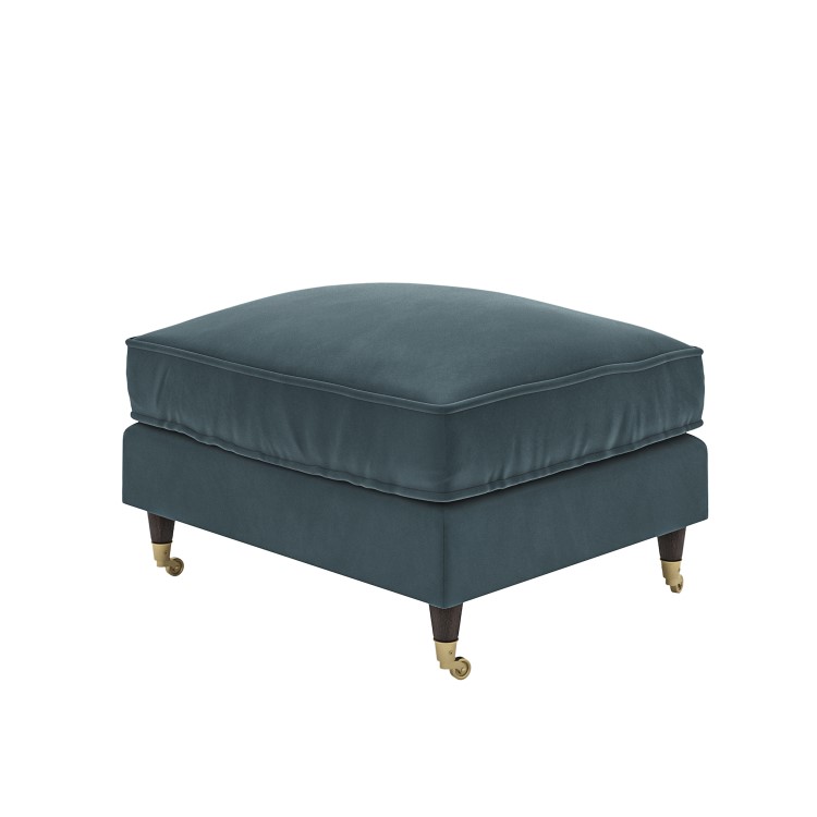 Large Blue Velvet Footstool - Payton