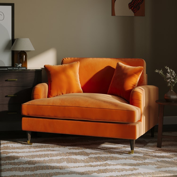 Orange Velvet Love Seat - Payton