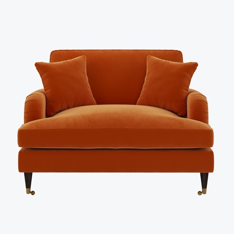 Orange Velvet Love Seat - Payton