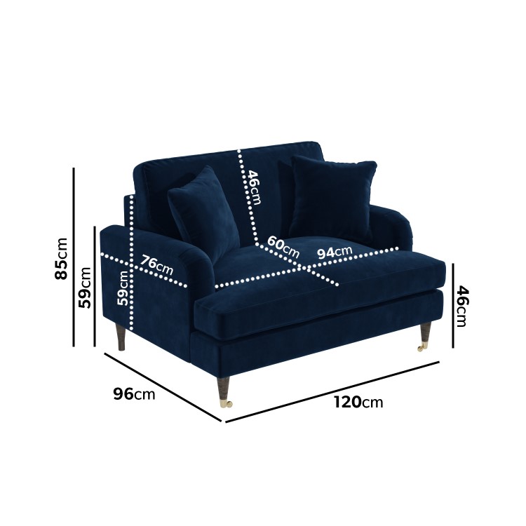 Navy Velvet Love Seat and Footstool - Payton