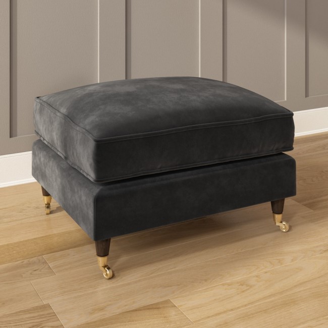 Dark Grey Velvet Footstool - Payton
