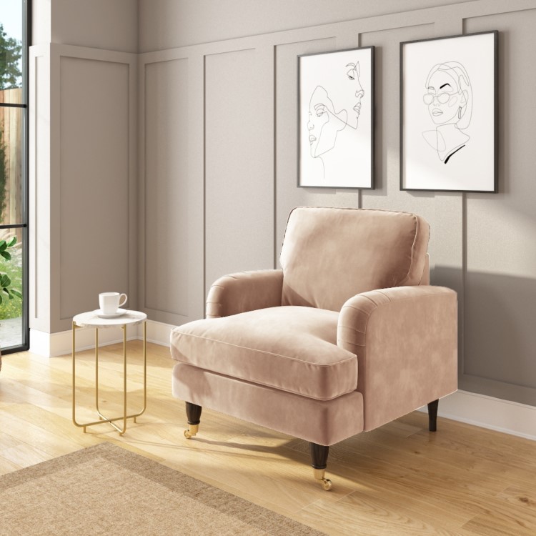 Velvet Armchair in Blush Pink - Payton