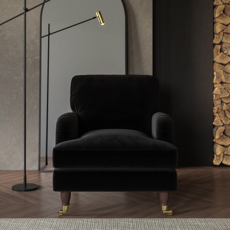 Black Velvet Armchair and Footstool - Payton