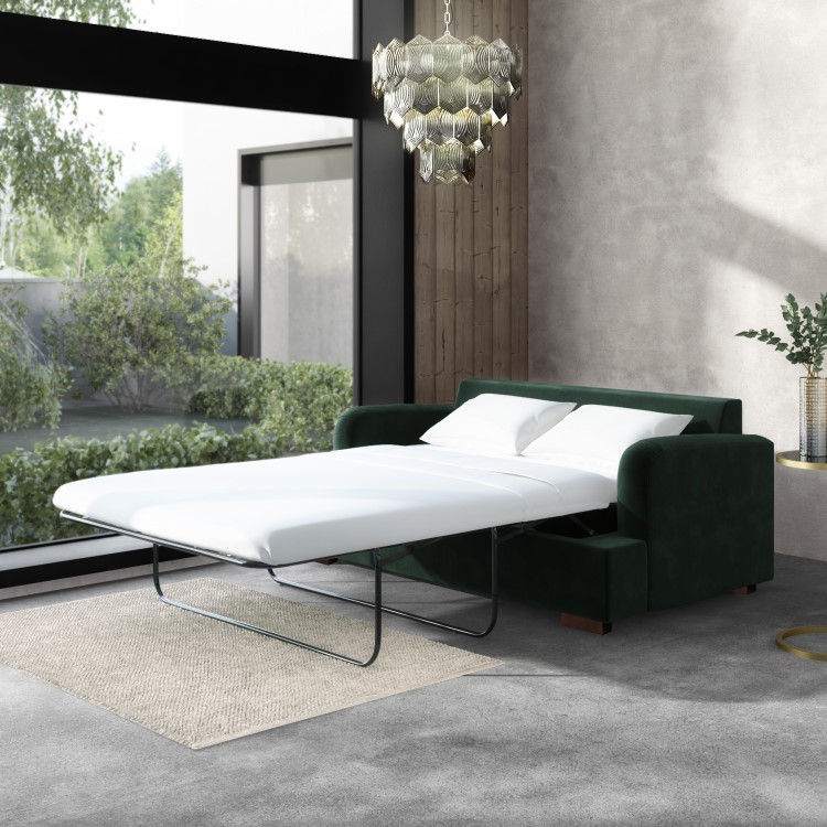 Dark Green Velvet Pull Out Sofa Bed - Seats 2 - Payton