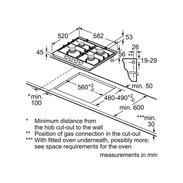 Refurbished Bosch Series 6 PCP6A6B90 60cm 4 Burner Gas Hob Black