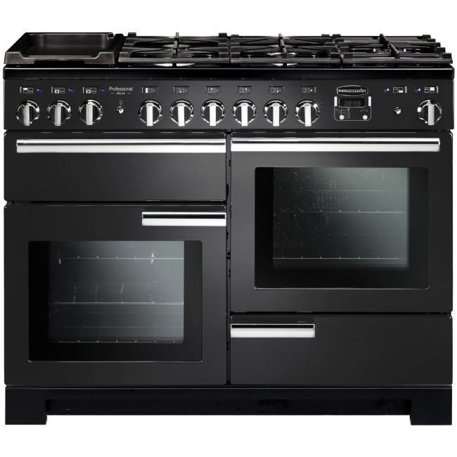 Rangemaster PDL110DFFCBC Professional Deluxe 110cm Dual Fuel Range Cooker - Charcoal Black & Chrome