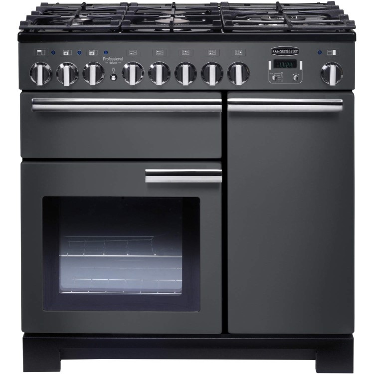 Refurbished Rangemaster Professional Deluxe PDL90DFFSLC 90cm Dual Fuel Range Cooker Slate Grey