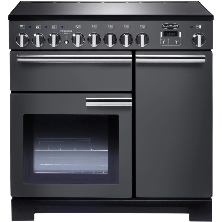Refurbished Rangemaster Professional Deluxe PDL90EISLC 90cm Electric Range Cooker with Induction Hob Slate
