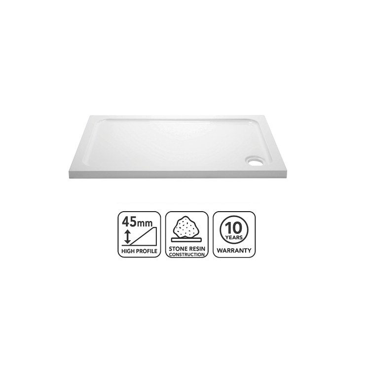 1400x800mm Rectangular 45mm White Stone Resin Shower Tray – Pearl