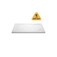 GRADE A1 - 1700x800mm Rectangular Shower Tray - Non-Slip White Acrylic Stone Resin - Pearl
