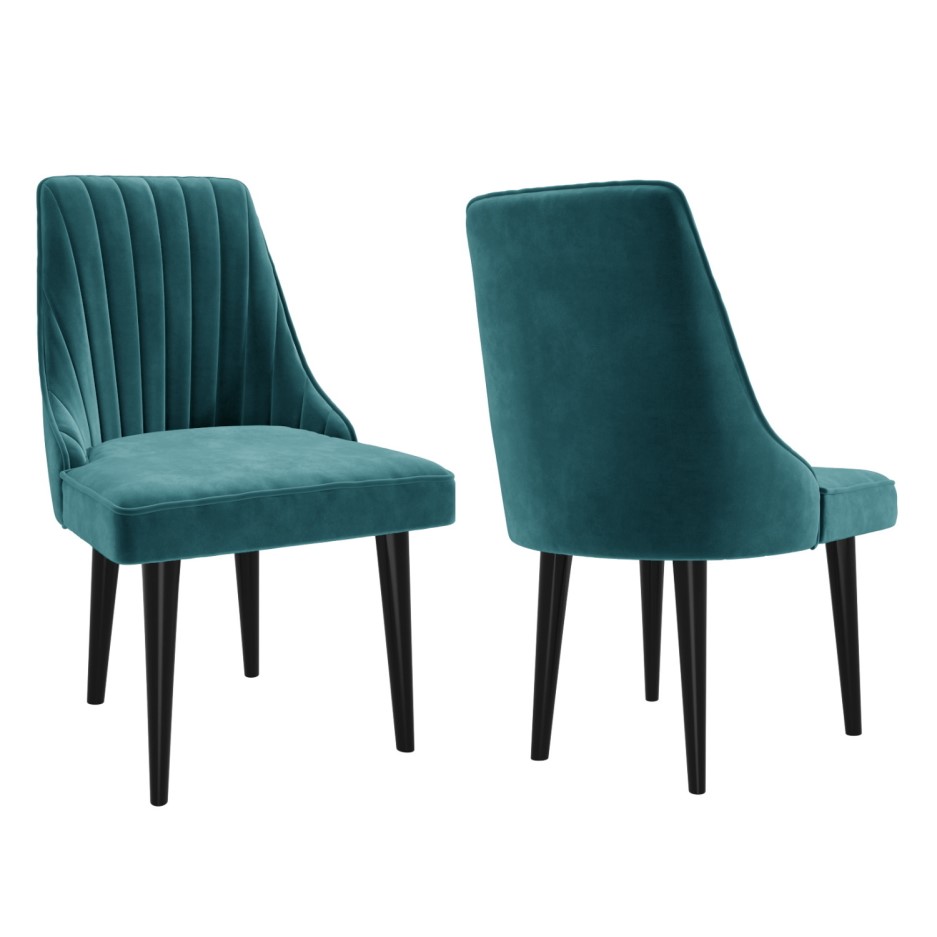 Pair of Teal Velvet Ribbed Dining Chairs Penelope BuyItDirect.ie
