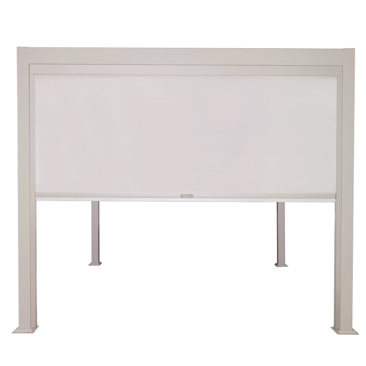 3 x 3m Heavy Duty Aluminium Pergola with Louvred Shutter Roof and Two Textilene Side Panels - In Beige