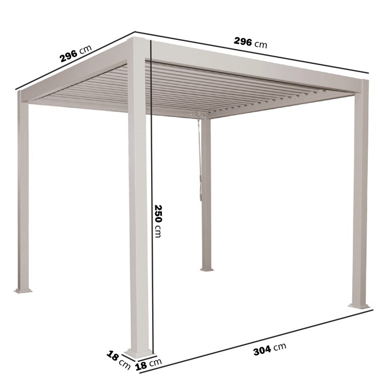 3 x 3m Heavy Duty Aluminium Pergola with Louvred Shutter Roof and Two Textilene Side Panels - In Beige