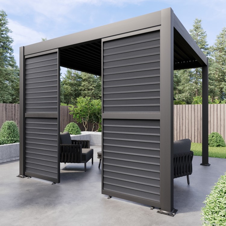 Heavy Duty Aluminium Single Slatted Adjustable Pergola Screen in Charcoal