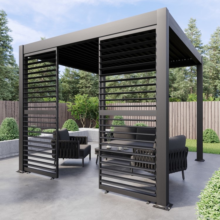 Heavy Duty Aluminium Single Slatted Adjustable Pergola Screen in Charcoal