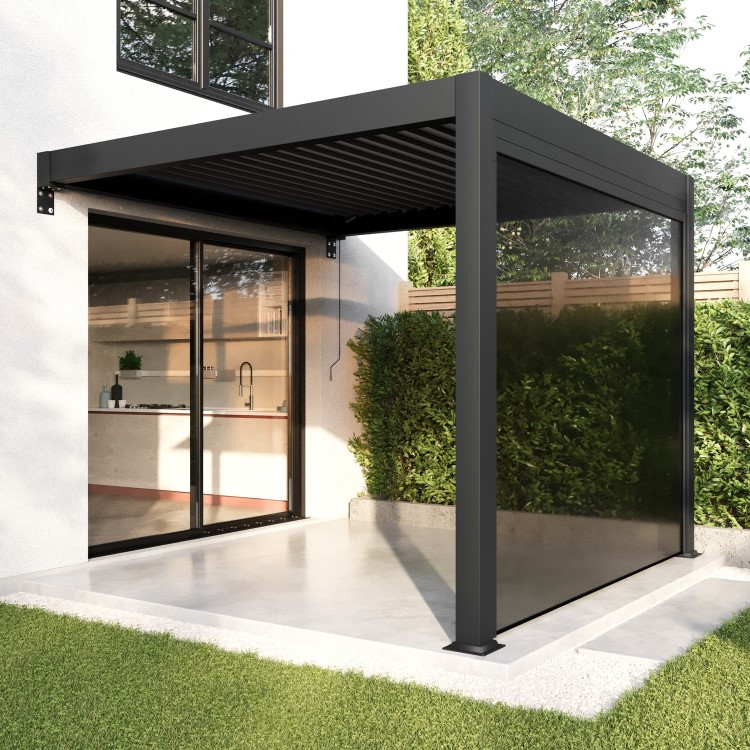 3 x 3m Wall Mounted Heavy Duty Aluminium Charcoal Louvred Pergola