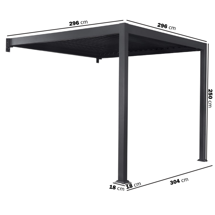 3x3 Wall Mounted Pergola with Louvered Shutter Roof in Charcoal