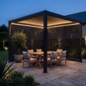 PERG007 3 x 3m Heavy Duty Aluminium Charcoal Automatic Louvred Pergola with LED Lighting & 2 Textilene Side Panels