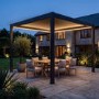 3 x 3m Heavy Duty Aluminium Charcoal Automatic Louvred Pergola with LED Lighting & 2 Textilene Side Panels
