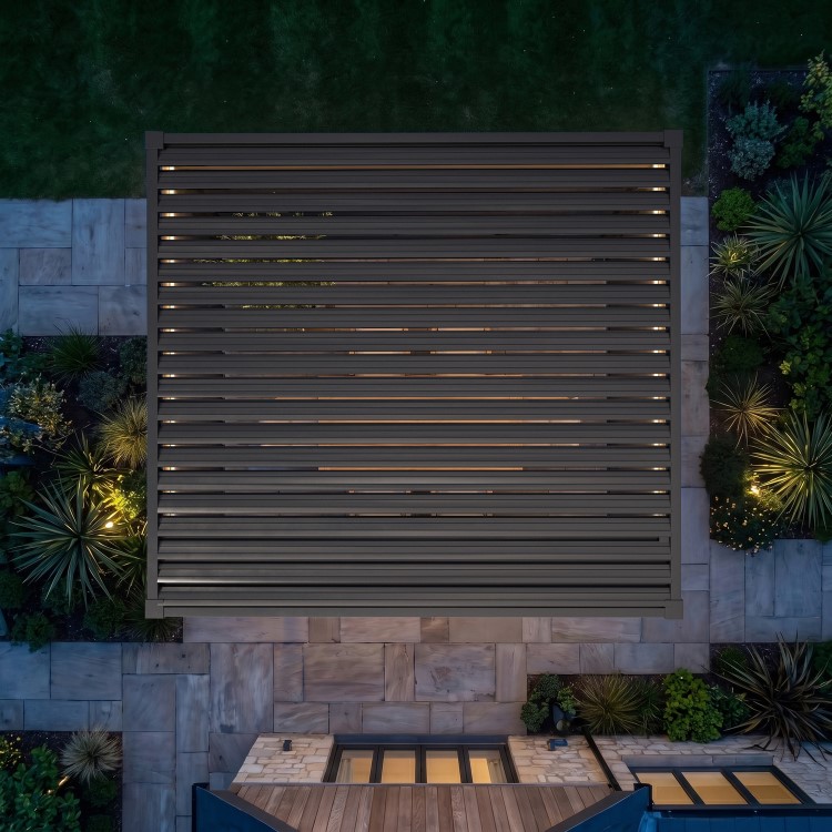 3 x 3m Heavy Duty Aluminium Charcoal Automatic Louvred Pergola with LED Lighting & 2 Textilene Side Panels