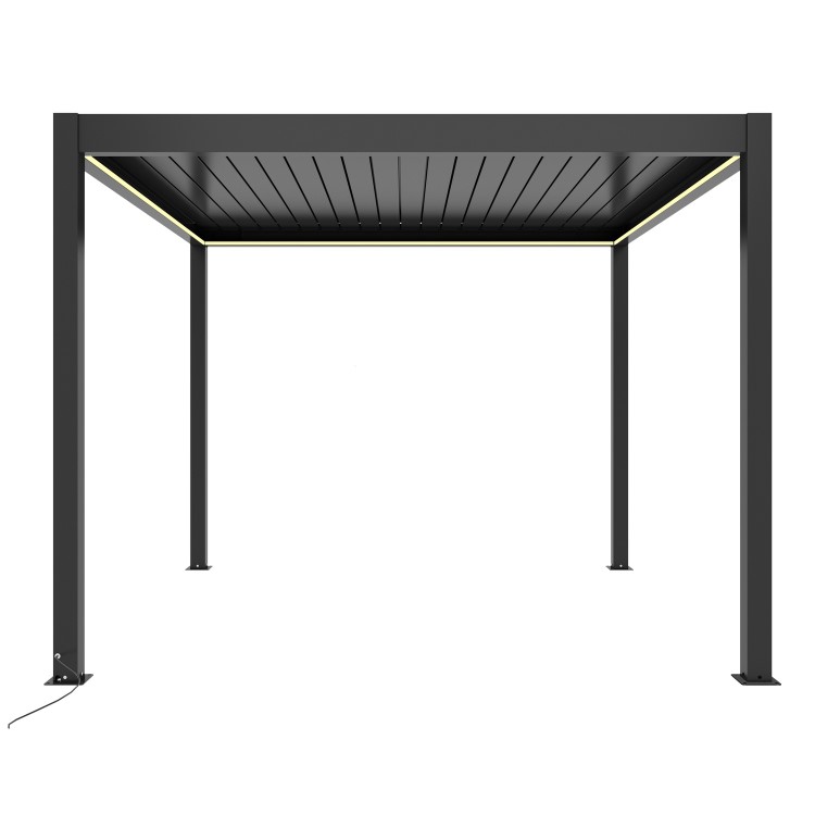 3 x 3m Heavy Duty Aluminium Charcoal Automatic Louvred Pergola with LED Lighting & 2 Textilene Side Panels