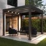 3 x 3m LED Light Heavy Duty Charcoal Aluminium Pergola with Louvred Shutter Roof Two Textilene Side Panels