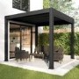 3 x 3m LED Light Heavy Duty Charcoal Aluminium Pergola with Louvred Shutter Roof Two Textilene Side Panels