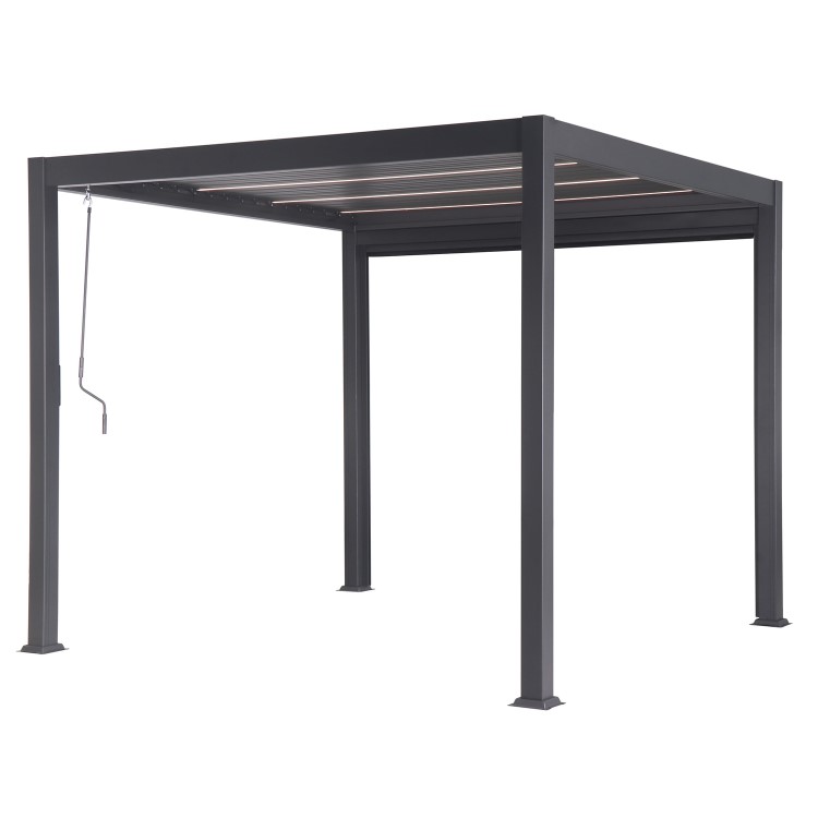 3 x 3m LED Light Heavy Duty Charcoal Aluminium Pergola with Louvred Shutter Roof Two Textilene Side Panels