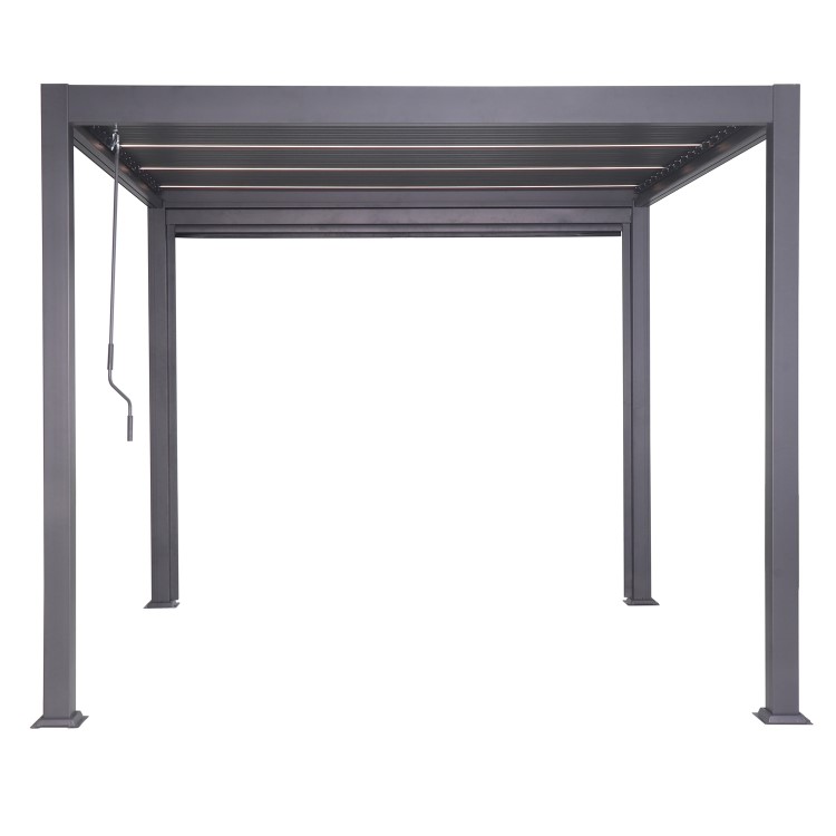 3 x 3m LED Light Heavy Duty Charcoal Aluminium Pergola with Louvred Shutter Roof Two Textilene Side Panels