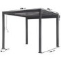 3 x 3m LED Light Heavy Duty Charcoal Aluminium Pergola with Louvred Shutter Roof Two Textilene Side Panels