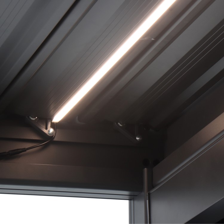 3 x 3m Heavy Duty Aluminium Charcoal Louvred Pergola with Solar LED Lighting & 2 Textilene Side Panels