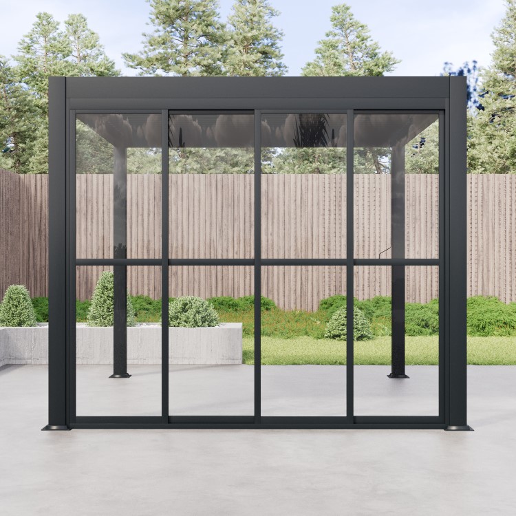 Aluminium Glazed Sliding Pergola Doors System in Charcoal