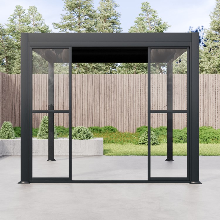 Aluminium Glazed Sliding Pergola Doors System in Charcoal