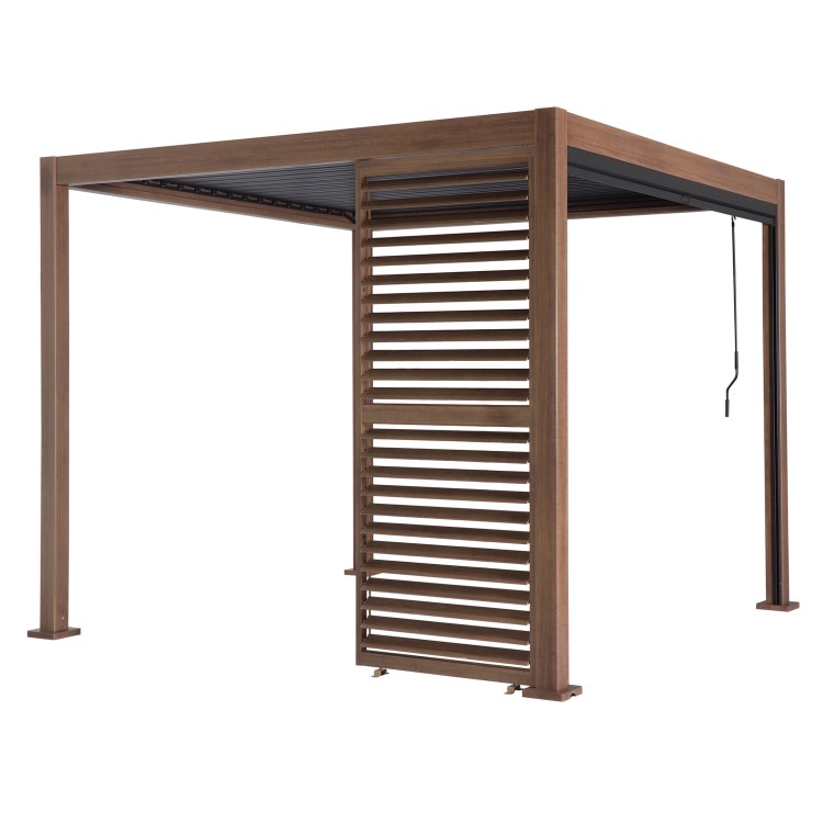 Heavy Duty Aluminium Single Slatted Adjustable Pergola Screen in Wood Effect