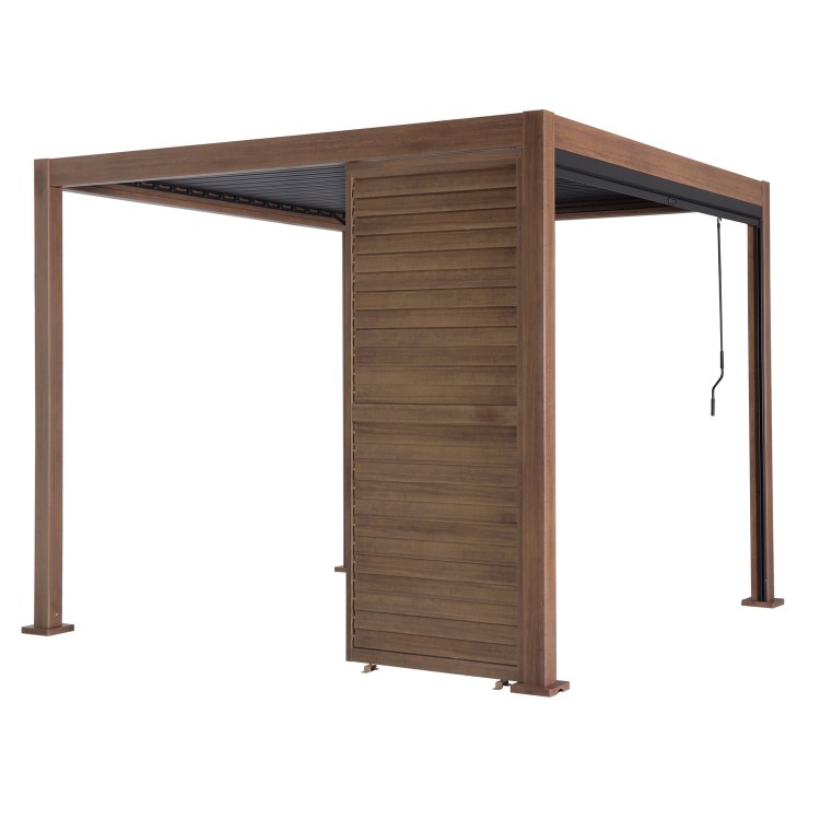 Heavy Duty Aluminium Single Slatted Adjustable Pergola Screen in Wood Effect