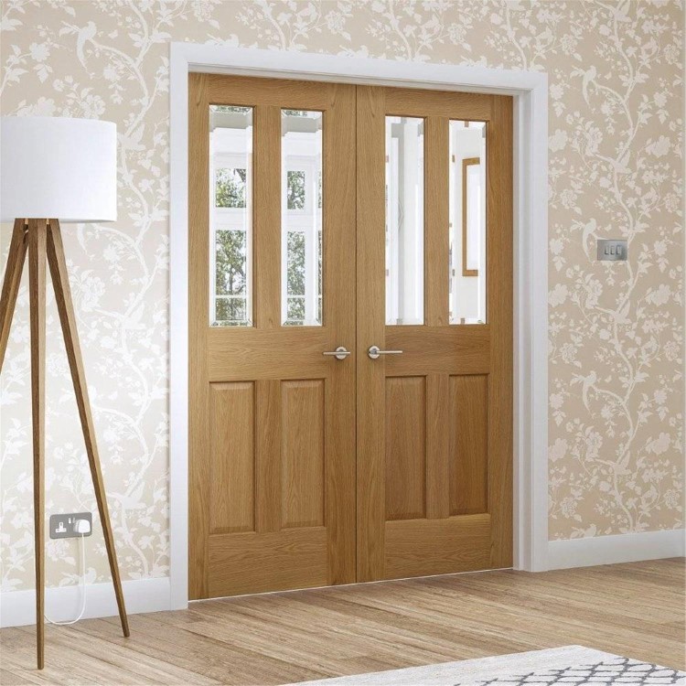 Internal Oak Victorian 4-Panel Glazed Door with Clear Bevelled Glass - Pre-Finished - 1981 x 838 x 35mm - Victoria - XL Joinery