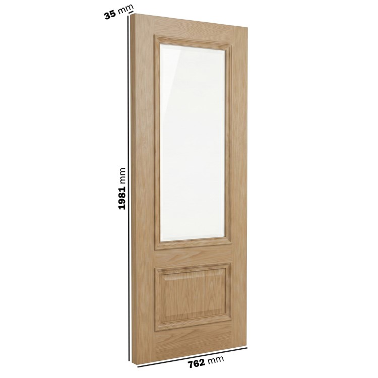 Internal Oak Half-Glazed Door with Clear Bevelled Glass Pre-Finished - 1981 x 762 x 35mm - Nelson - XL Joinery