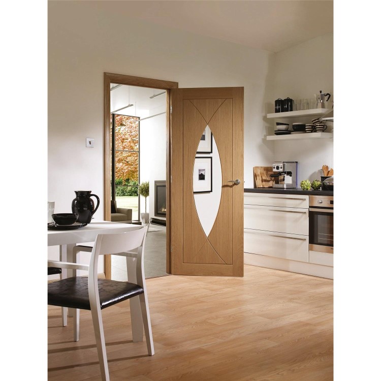 Internal Oak Door with Clear Glass - Pre-Finished - 1981 x 762 x 35mm - Pesaro - XL Joinery