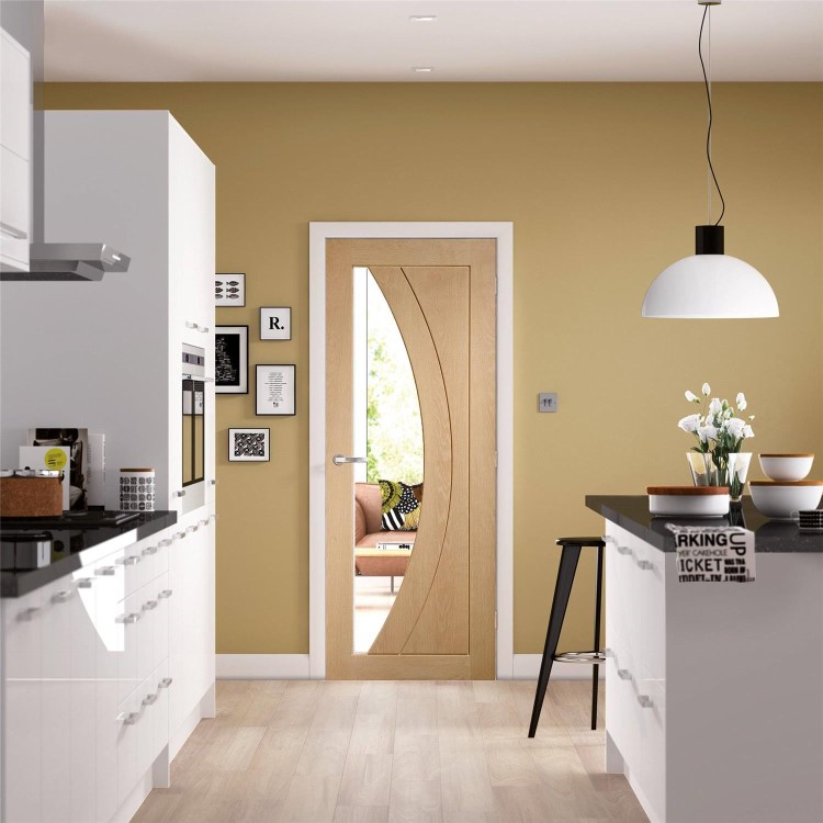 Internal Oak Pre-Finished Salerno with Clear Glass - Pre-Finished, 2040 x 626 x 40 mm