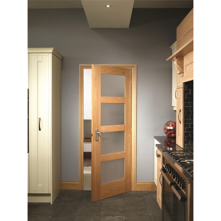 Internal Oak Pre-Finished Shaker 4 Panel Door with  Obscure Glass - Pre-Finished, 1981 x 762 x 35 mm