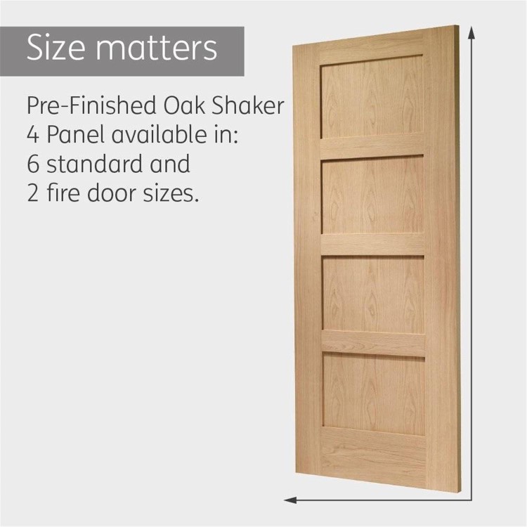 Internal Oak 4-Panel Shaker Door with Clear Glass - Pre-Finished - 2040 x 626 x 40mm - 4 Light - XL Joinery