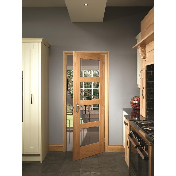Internal Oak 4-Panel Shaker Door with Clear Glass - Pre-Finished - 2040 x 726 x 40mm - 4 Light - XL Joinery