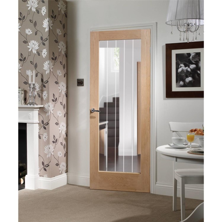 Internal Oak Cottage Fully-Glazed Door with Clear Etched Glass - Pre-Finished - 1981 x 686 x 35mm - Suffolk Essential - XL Joinery