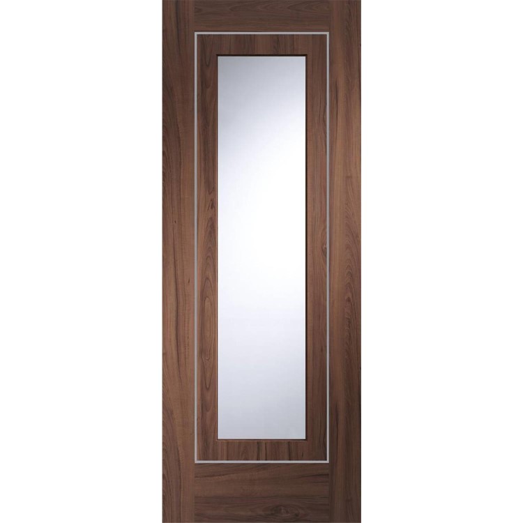 Internal Walnut Fully-Glazed Door with Clear Glass - Pre-Finished - 1981 x 762 x 35mm - Varese Essential - XL Joinery